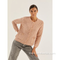 Ladies Casual Loose Pink Knit Cardigan